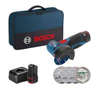 Bosch Professional 12V System meuleuse angulaire sans-fil GWS 12V-76 (avec 2 batteries de 2,0 Ah, set disques à tronçonner/meules à ébarber 5 pièces, sacoche)