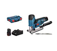 Bosch Professional 12V System scie sauteuse sans-fil GST 12V-70 (avec 2x GBA 3.0 Ah, GAL 1230 CV, 2 lames, pare-éclats, patin de glissement, set d’aspiration, calage, L-BOXX)