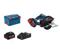 Bosch Professional 18V System scie circulaire sans-fil GKM 18V-50 (progression de travail rapide, moins d’étincelles et de copeaux, 2 batteries 5.0Ah, chargeur rapide GAL 18V-40, 1 lame, L-BOXX)