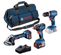 Pack BOSCH Perceuse-visseuse GSB 18V-45 + Boulonneuse GDX 18V-200 + Meuleuse GWS 18V-7 + 2 batteries 5.0Ah 18V + chargeur