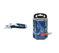 Bosch Professional cutter à moquette universel avec lame rétractable et logement de lames dans le manche (3 lames trapézoïdales) + Bosch Professional 50 lames de rechange dans un distributeur de lames