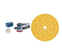 Bosch Professional Exzenterschleifer GEX 40-150 (inkl. Staubbox, Schleifteller-Ø 150 mm, Netzschleifblatt M480, Winkelschraubendreher, in L-BOXX) + 6x Schleifpapier-Sets Expert C470 Mehrloch (für Hartholz, Farbe auf Holz, Ø 150 mm, Körnung 60/120/240)