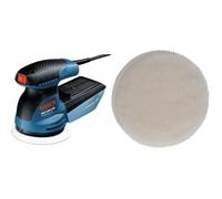 Bosch Professional GEX 125-1 AE Ponceuse Excentrique GEX 125-1 AE (Plateau de Ponçage Diamètre 125 mm, 250 W) & Bosch Tampon de polissage en laine d'agneau (Ø 125 mm, système auto-agrippant)