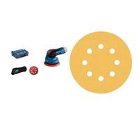 Bosch Professional GEX 12V-125, Bleu, Solo + Bosch Professional 50x Feuilles abrasives Expert C470 à 8 trous (pour Bois dur, Peinture sur bois, Ø 125 mm, Grain 120, Accessoires Ponceuse excentrique)