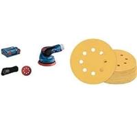 Bosch Professional GEX 12V-125, Bleu, Solo + Bosch Professional 50x Feuilles abrasives Expert C470 à 8 trous (pour Bois dur, Peinture sur bois, Ø 125 mm, Grain 80, Accessoires Ponceuse excentrique)