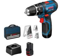 Bosch Professional GSB 12V-15 Perceuse-visseuse à percussion sans fil, 2x2,0Ah y compris jeu de 39 accessoires en sacoche, 1 pièce, 0615990GB1