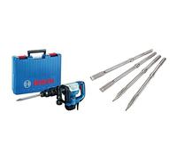 Bosch Professional GSH 5 Marteau à percussion SDS max. 7,5 J 1100 W avec burin pointu et mallette à outils + Bosch Accessories 2607017368 - Set SDS-MAX: 2 punteros, 2 cincel.autoafilab, Argent