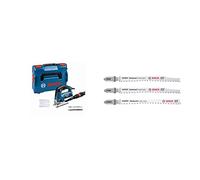Bosch Professional GST 160 BCE, 160 mm Schnitttiefe in Holz, L-BOXX + 3x Stichsägeblatt Set Expert ‘Hardwood 2-Side Clean‘ (für Küchenarbeits-, Kunststoffbeschichtete Platten, Länge 117 mm, Zubehör)