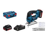 Bosch Professional GST 18V-LI S (avec 2 batteries 4,0 Ah + chargeur, 3 lames pour bois, capot de recouvrement, calage L-BOXX, L-BOXX 136)