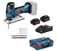 Bosch Professional GST 18V-LI S (avec 2 batteries 4,0 Ah + chargeur, 3 lames pour bois, capot de recouvrement, calage L-BOXX, L-BOXX 136)