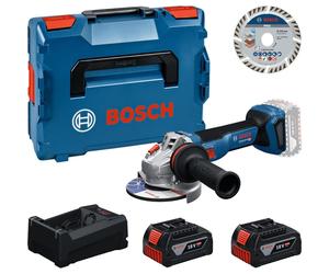 Bosch Professional - Kit d'outils Bosch : meuleuse d'angle sans fil GWS 18V-11 S + 2 batteries GBA 5 Ah + GAL + disque à tronçonner 125 mm dans une mallette L-BOXX