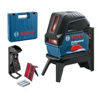 Bosch Professional laser ligne en croix GCL 2-15 (laser rouge, avec points d’aplomb, portée : 15 m, 3 piles AA, support rotatif RM 1, cible laser, housse de protection, étui de Transport)