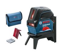 Bosch Professional laser ligne en croix GCL 2-15 (laser rouge, pour l'intérieur, avec points d’aplomb, portée : 15 m, 3 piles AA, support rotatif RM 1, cible laser, housse de protection)