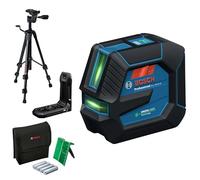 Bosch Professional laser lignes GLL 20-22 G (support de fixation LB 10, laser vert, pour utilisation en intérieur, alimentation dual power, 2 piles 1,5V LR6, housse de protection, trépied BT 150)