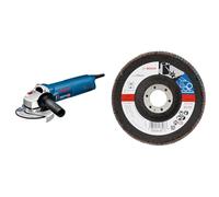 Bosch Professional Meuleuse Angulaire GWS 1400 (Ø 125 mm, Flasque de Serrage, Capot de Protection, Ecrou de Serrage rgots, Boite Carton) + Plateau à Lamelles X571, 80 Grain, 125mm