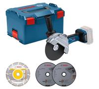 Meuleuse 180mm 18V Biturbo BOSCH GWS 18V-180 P solo L-Boxx + 1 disque diamant et 2 disques inox