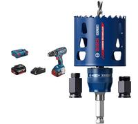 Bosch Professional perceuse-visseuse à percussion sans-fil GSB 18V-28 (avec 2 batteries, chargeur, L-BOXX) + 1x kit de démarrage pour scie trépan Expert Tough Material (Bois avec métal, Ø 68 mm)