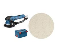 Bosch Professional Ponceuse excentrique GET 75-150, 0601257101, 750W, livrée en L-Boxx + 5x Abrasifs réticulés Expert M480 (pour Bois dur, Peinture sur bois, Ø 150 mm, Grain 80, Accessoire)