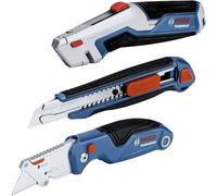 Bosch Professional Set de 3 couteaux (Couteau universel avec lame extractible et lames de rechange dans le manche, Cutter classique, Cutter pliant universel avec lames de rechange dans le manche)