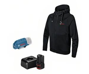 Bosch Professional veste sweat chauffante GHH 12+18V XA (avec adaptateur de charge USB GAA 12V-21 + batterie GBA 12V 2.0Ah + chargeur GAL 12V-20) - taille S