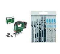 Bosch Scie sauteuse sans fil EasySaw 18V-70 (batterie 2,0 Ah, système 18 Volts, 1 lame de scie sauteuse, chargeur AL 18V-20, en boîte) + 10 lames de scie sauteuse (pour bois et métal, accessoires)