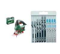 Bosch Scie sauteuse "Universal" PST 800 PEL avec range-lame, pare-éclats transparent, CutControl, coffret, 1 lame + Assortiment de lames de scie sauteuse Basic pour métal et bois 10 pièces