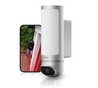 Bosch Smart Home - Caméra extérieure II, caméra de Surveillance extérieur, résolution 1080p Full HD avec sirène d’Alarme intégrée et Lampe Design, Compatible avec Amazon Alexa, Argent