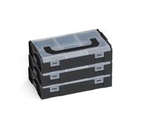 Bosch Sortimo L-BOXX - Lot de 3 mini boîtes de rangement noires avec couvercle transparent | Mini mallette à outils pour vis et chevilles | Boîtes de rangement de qualité supérieure