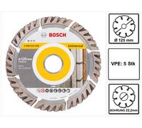Bosch Standard for Universal Disques à tronçonner diamantés 125 x 22,23 mm 5 pces ( 5x 2608615059 ) pour béton, acier-béton, brique, calcaire et sable-pierre