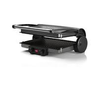 Bosch TCG4215 Barbecue de table 3 en 1 avec contrôle individuel de la température, égouttoir à graisse, plat à gratin et plaques de cuisson en aluminium amovibles, nettoyage facile, 2000 W, argenté