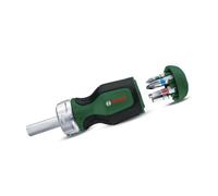 Bosch Tournevis court à cliquet 1600A032UY – 6 embouts, compact, porte-embout magnétique