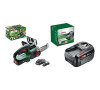 Bosch Tronçonneuse sans Fil (Livrée avec 1 Batterie 18v - 2,5ah, Huile 80 Ml, Système 18v, Longueur de Guide: 20cm) & Bosch Kit de démarrage - Pack batterie compact pour