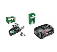 Bosch Tronçonneuse sans Fil - Universal Chain 18 (Livrée avec 1 Batterie 18v - 2,5ah, Huile 80 Ml, Système 18v, Longueur de Guide: 20cm) Vert & Batterie Bosch - PBA 18V 2,5Ah