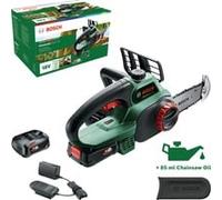 Bosch UniversalChain 18 - Tronçonneuse à Batterie 18V 2.5Ah, Lame 20cm, Vitesse Chaîne 4.5m/s, Réservoir Huile 0.08L, SDS, 84dB, 3kg, In atterie et Chargeur