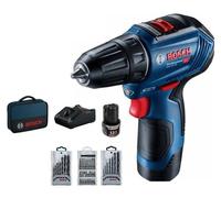 Bosch - Perceuse-visseuse sans fil 12 V, 2 batteries Li-lon 2,0 Ah, avec accessoires, chargeur 06019G9001
