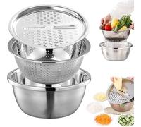 BOSENIYU Bassin multifonction en acier inoxydable 304 avec râpe, passoire et panier de vidange (24 cm)