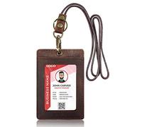 Boshiho Porte-badge vertical en cuir de vache avec cordon tour de cou, pour bureau, étudiants, affaires (0296-marron foncé)