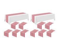 Bosiyrggrl 12 Pièces Rayé Table de Mariage Polyester Table Décor Rouge Blanc Rayé Design Nappe Décor 12 x 108 Pouces