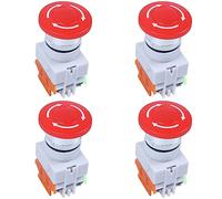 Bosiyrggrl 4X Rouge Champignon Bouchon 1NO 1NC Arret D'Urgence Commutateur de Bouton Poussoir AC 660V 10A