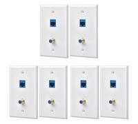 Bosiyrggrl Lot de 6 Prises de Plaque Murale Coaxiale Ethernet avec 1 Port Cat6 et 1 Plaque Murale RJ45 Coaxiale PlaquéE ou de Type F
