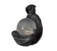 Bosiyrggrl Statue de la Faucheuse avec Boule de Cristal et Chauve-Souris Volantes, Globe d'eau à LED pour Halloween, pour Une Ambiance Magique.