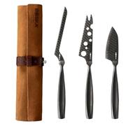 BOSKA Ensemble de couteaux à fromage Monaco+ de 3 couteaux dans un étui en cuir/Pour chaque type de fromage/Antiadhésif/Noir / 28 cm