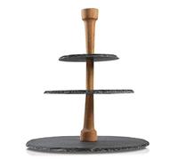 Boska Party Tower® / Étagère Ardoise 3 Niveaux/Poignée de Chêne/pour présenter Le Fromage, Tapas et Dessert/Noir / ⌀ 30 cm