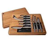Boska Ultimate Charcuterie Set Monaco+ / Plateau de service à deux niveaux avec 9 couteaux / Couteaux à fromage et à steak lavables au lave-vaisselle / Chêne européen / Acier inoxydable / Revêtement a