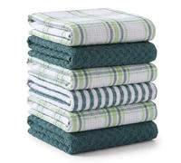 BOSKIMO Torchon Cuisine Coton, Microfibre et Éponge, Lot de 6 Torchons Vaisselle Absorbants à Séchage Rapide, sans Peluches, Essuie Main Cuisine 65x45 et 60x40 cm (Fritz Vert)