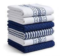 BOSKIMO Torchon Cuisine Coton, Microfibre et Éponge, Lot de 6 Torchons Vaisselle Absorbants à Séchage Rapide, sans Peluches, Essuie Main Cuisine 65x45 et 60x40 cm (Pomada Bleu)
