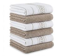 BOSKIMO Torchon Cuisine Coton, Microfibre et Éponge, Lot de 6 Torchons Vaisselle Absorbants à Séchage Rapide, sans Peluches, Essuie Main Cuisine 65x45 et 60x40 cm (Palma Beige)