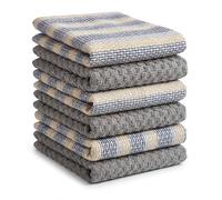 BOSKIMO Torchon Cuisine Coton, Microfibre et Éponge, Lot de 6 Torchons Vaisselle Absorbants à Séchage Rapide, sans Peluches, Essuie Main Cuisine 65x45 et 60x40 cm (Martini Argent)