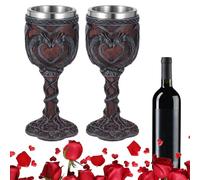 BOSREROY 2er-Set mittelalterliche Weinkelche, gotische Becher mit Doppeldrachen, 7 oz, Edelstahl, Vintage-Drachenkelche für Party, Geschenk