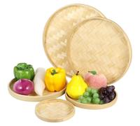 BOSREROY 3 pièces paniers en bambou tressé, plateaux ronds de service en bambou, corbeilles plates pour fruits, plateaux faits main pour rangement DIY, conservation des aliments et décoration murale